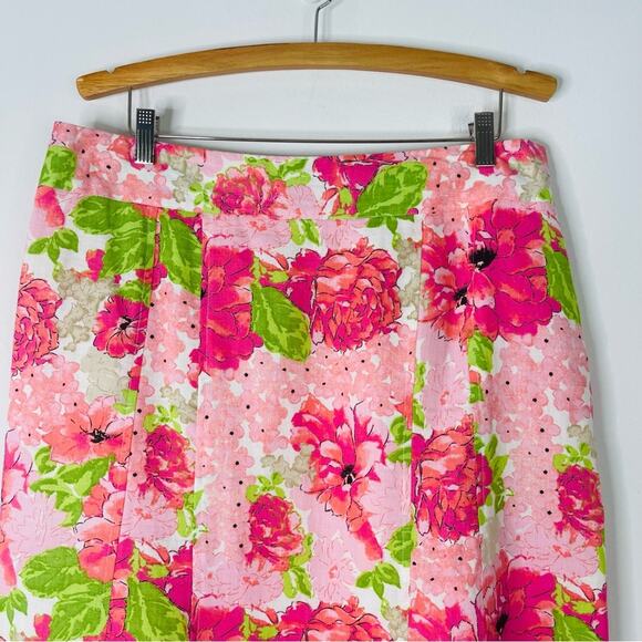 Kim Rogers pink green floral linen cottagecore midi skirt 14 - Picture 2 of 6